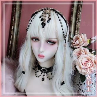 Handmade Black Pearl Lolita Headpiece + Choker Set (SL05)